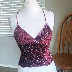 Gypsy boho Strappy festival tie back backless Sequin beaded sequin top bikini